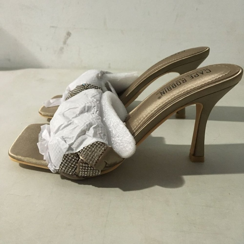 NWT CAPE ROBBIN REWIND SATIN NUDE RHINESTONE HEELS 5.5 - Picture 12 of 16
